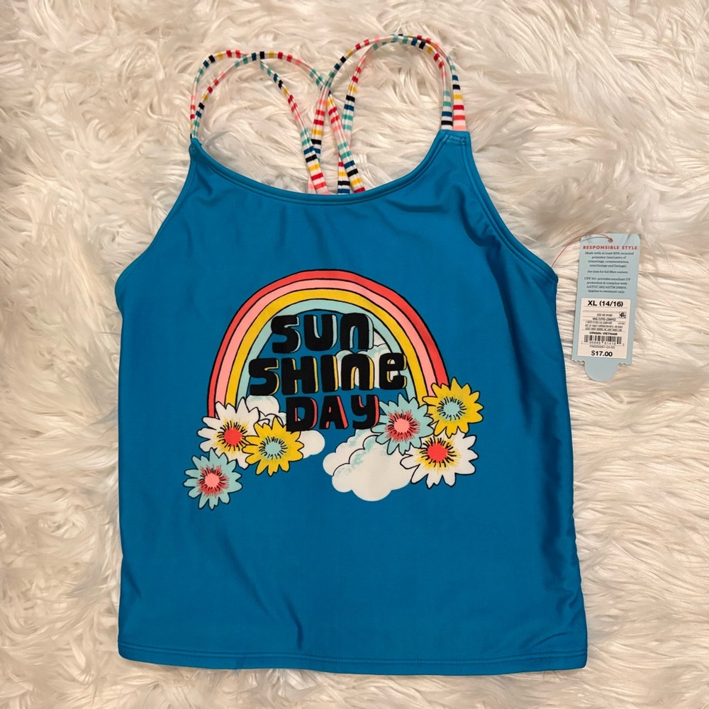 Cat & Jack‎ Girls Blue Rainbow Swim Tankini Top Size XL 14/16 NEW